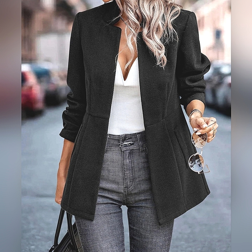 New Chic Classic Tweed Jacket Blazer Black - Picture 2 of 7